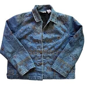 NEW DIRECTIONS x Unique Womens Embroidered & Beaded Denim Jacket. l Size Large